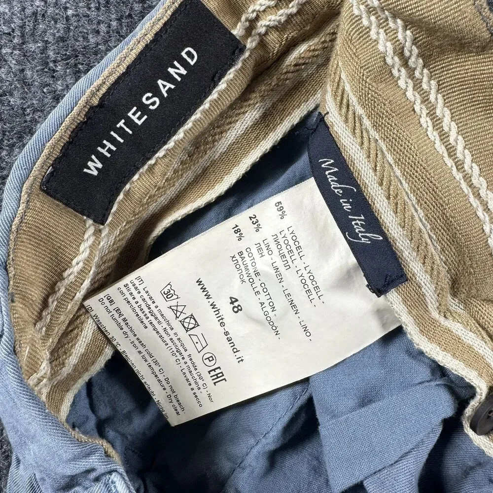 WHITESAND Italy Men’s Linen Lyocell Blend Chino Pants Light Blue Gray Size 48 32
